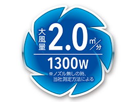 イメージ:大風量2.0㎥／分※